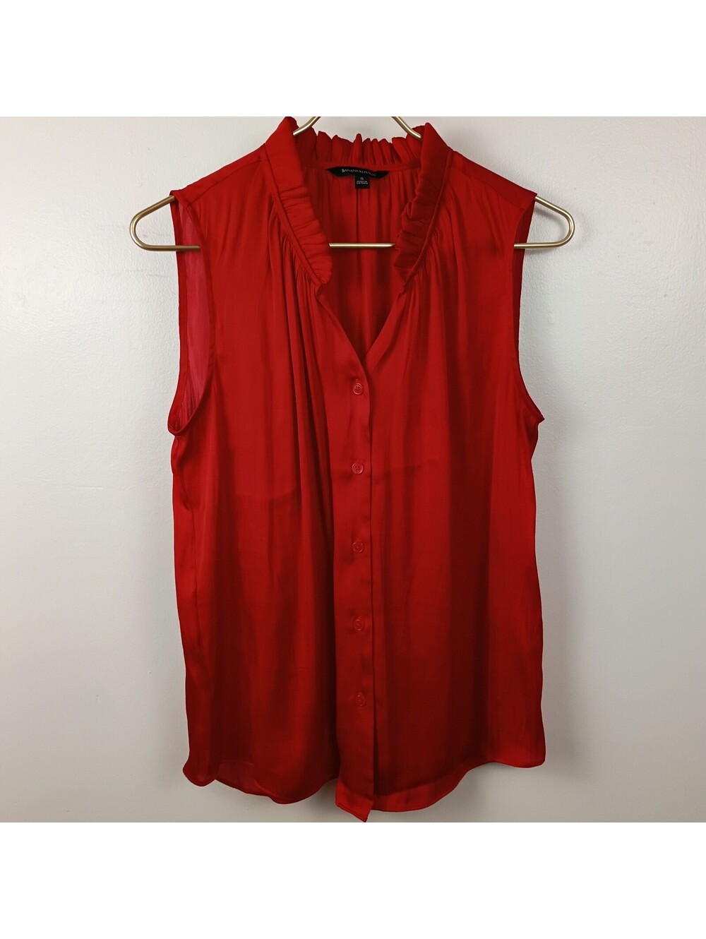 Banana Republic Women's Red Sleeveless Top Blouse Size Small Pleated Ruffle